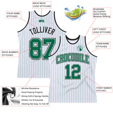 Laden Sie das Bild in den Galerie-Viewer, Custom White Kelly Green Pinstripe Kelly Green-Black Authentic Basketball Jersey
