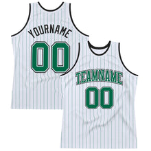 Laden Sie das Bild in den Galerie-Viewer, Custom White Kelly Green Pinstripe Kelly Green-Black Authentic Basketball Jersey
