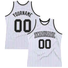 Laden Sie das Bild in den Galerie-Viewer, Custom White Purple Pinstripe Black-Gray Authentic Basketball Jersey
