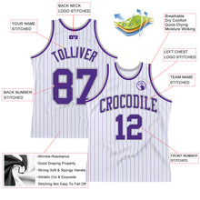 Laden Sie das Bild in den Galerie-Viewer, Custom White Purple Pinstripe Purple-Gray Authentic Basketball Jersey
