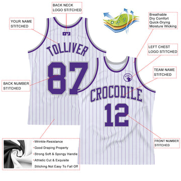 Custom White Purple Pinstripe Purple-Gray Authentic Basketball Jersey