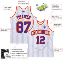 Laden Sie das Bild in den Galerie-Viewer, Custom White Purple Pinstripe Purple-Orange Authentic Basketball Jersey
