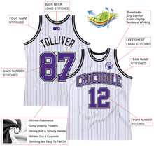 Laden Sie das Bild in den Galerie-Viewer, Custom White Purple Pinstripe Purple Gray-Black Authentic Basketball Jersey
