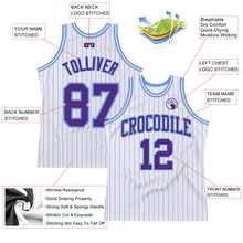 Laden Sie das Bild in den Galerie-Viewer, Custom White Purple Pinstripe Purple-Light Blue Authentic Basketball Jersey
