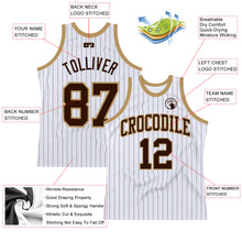 Laden Sie das Bild in den Galerie-Viewer, Custom White Brown Pinstripe Brown-Old Gold Authentic Basketball Jersey
