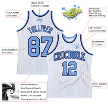 Load image into Gallery viewer, Custom White Light Blue Pinstripe Light Blue-Navy Authentic Basketball Jersey
