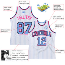 Load image into Gallery viewer, Custom White Light Blue Pinstripe Light Blue Black-Pink Authentic Basketball Jersey
