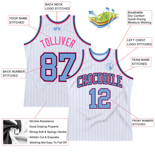 Cheap Custom Black White Pinstripe Pink-Light Blue Authentic Basketball  Jersey Free Shipping – CustomJerseysPro