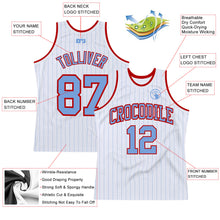 Load image into Gallery viewer, Custom White Light Blue Pinstripe Light Blue-Red Authentic Basketball Jersey

