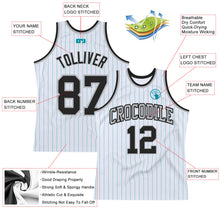 Laden Sie das Bild in den Galerie-Viewer, Custom White Teal Pinstripe Black-Gray Authentic Basketball Jersey
