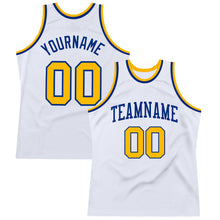 Load image into Gallery viewer, Custom White Gold-Royal Authentic Throwback Basketball Jersey
