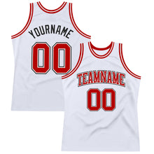 Load image into Gallery viewer, Custom White Red-Black Authentic Throwback Basketball Jersey
