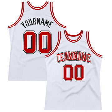 Custom White Red-Black Authentic Throwback Basketball Jersey