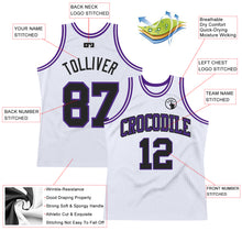 Laden Sie das Bild in den Galerie-Viewer, Custom White Black-Purple Authentic Throwback Basketball Jersey
