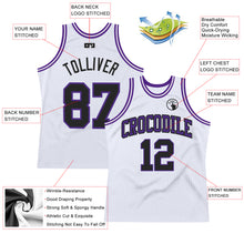 Load image into Gallery viewer, Custom White Black-Purple Authentic Throwback Basketball Jersey

