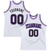 Laden Sie das Bild in den Galerie-Viewer, Custom White Black-Purple Authentic Throwback Basketball Jersey
