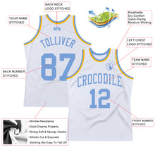 Загрузить изображение в средство просмотра галереи, Custom White Light Blue-Gold Authentic Throwback Basketball Jersey
