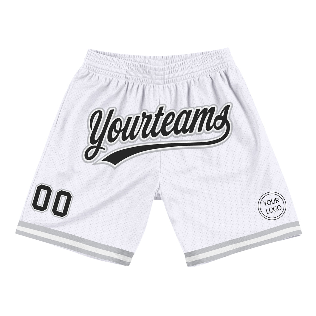 Custom White Black-Gray Authentic Throwback Basketball Shorts