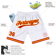 Load image into Gallery viewer, Custom White Red-Gold Authentic Throwback Basketball Shorts
