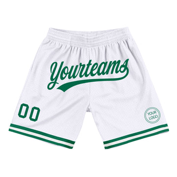 Custom White Kelly Green Authentic Throwback Basketball Shorts