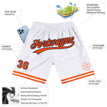 Load image into Gallery viewer, Custom White Orange-Navy Authentic Throwback Basketball Shorts
