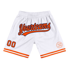 Load image into Gallery viewer, Custom White Orange-Navy Authentic Throwback Basketball Shorts

