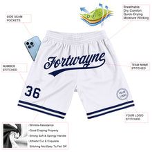Load image into Gallery viewer, Custom White Navy Authentic Throwback Basketball Shorts

