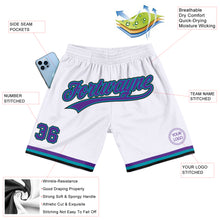 Load image into Gallery viewer, Custom White Purple Teal-Black Authentic Throwback Basketball Shorts
