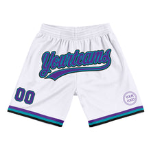 Load image into Gallery viewer, Custom White Purple Teal-Black Authentic Throwback Basketball Shorts
