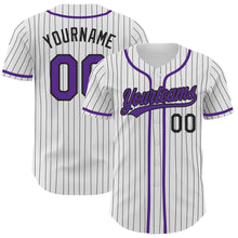 Laden Sie das Bild in den Galerie-Viewer, Custom White Black Pinstripe Purple Authentic Baseball Jersey
