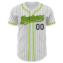 Laden Sie das Bild in den Galerie-Viewer, Custom White Black Pinstripe Neon Green Authentic Baseball Jersey
