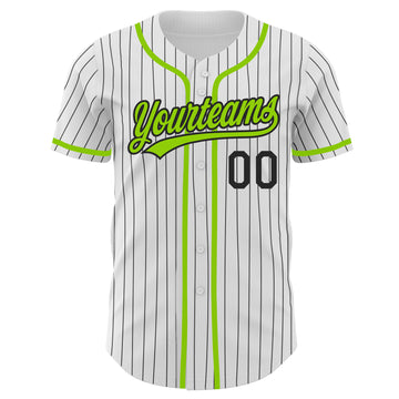 Custom White Black Pinstripe Neon Green Authentic Baseball Jersey