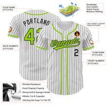 Load image into Gallery viewer, Custom White Black Pinstripe Neon Green Authentic Baseball Jersey
