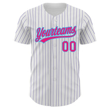 Laden Sie das Bild in den Galerie-Viewer, Custom White Purple Pinstripe Hot Pink-Sky Blue Authentic Baseball Jersey
