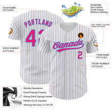 Laden Sie das Bild in den Galerie-Viewer, Custom White Purple Pinstripe Hot Pink-Sky Blue Authentic Baseball Jersey
