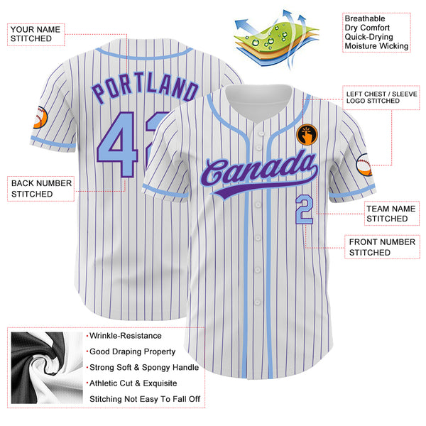 Cheap Custom White Purple Pinstripe Light Blue Authentic Baseball Jersey  Free Shipping – CustomJerseysPro