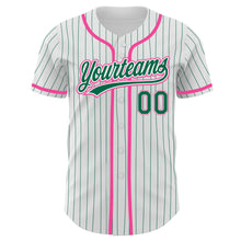 Загрузить изображение в средство просмотра галереи, Custom White Kelly Green Pinstripe Kelly Green-Pink Authentic Baseball Jersey
