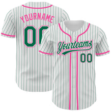 Загрузить изображение в средство просмотра галереи, Custom White Kelly Green Pinstripe Kelly Green-Pink Authentic Baseball Jersey
