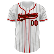 Load image into Gallery viewer, Custom White Brown Pinstripe Brown-Red Authentic Baseball Jersey
