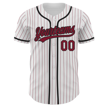 Custom White Crimson Pinstripe Crimson-Black Authentic Baseball Jersey