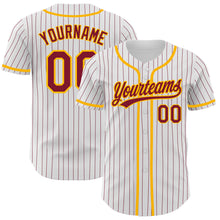 Загрузить изображение в средство просмотра галереи, Custom White Crimson Pinstripe Crimson-Gold Authentic Baseball Jersey
