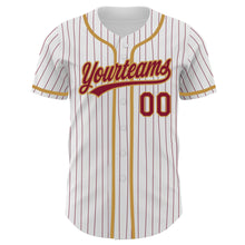Загрузить изображение в средство просмотра галереи, Custom White Crimson Pinstripe Crimson-Old Gold Authentic Baseball Jersey
