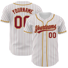 Загрузить изображение в средство просмотра галереи, Custom White Crimson Pinstripe Crimson-Old Gold Authentic Baseball Jersey
