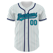 Загрузить изображение в средство просмотра галереи, Custom White Teal Pinstripe Teal-Navy Authentic Baseball Jersey
