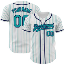 Загрузить изображение в средство просмотра галереи, Custom White Teal Pinstripe Teal-Navy Authentic Baseball Jersey
