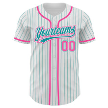 Загрузить изображение в средство просмотра галереи, Custom White Teal Pinstripe Pink Authentic Baseball Jersey
