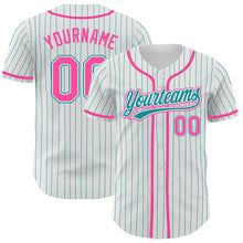 Загрузить изображение в средство просмотра галереи, Custom White Teal Pinstripe Pink Authentic Baseball Jersey
