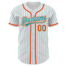 Загрузить изображение в средство просмотра галереи, Custom White Teal Pinstripe Teal-Orange Authentic Baseball Jersey
