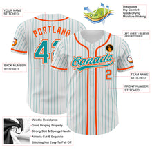 Загрузить изображение в средство просмотра галереи, Custom White Teal Pinstripe Teal-Orange Authentic Baseball Jersey
