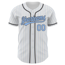 Laden Sie das Bild in den Galerie-Viewer, Custom White Light Blue Pinstripe Light Blue-Steel Gray Authentic Baseball Jersey
